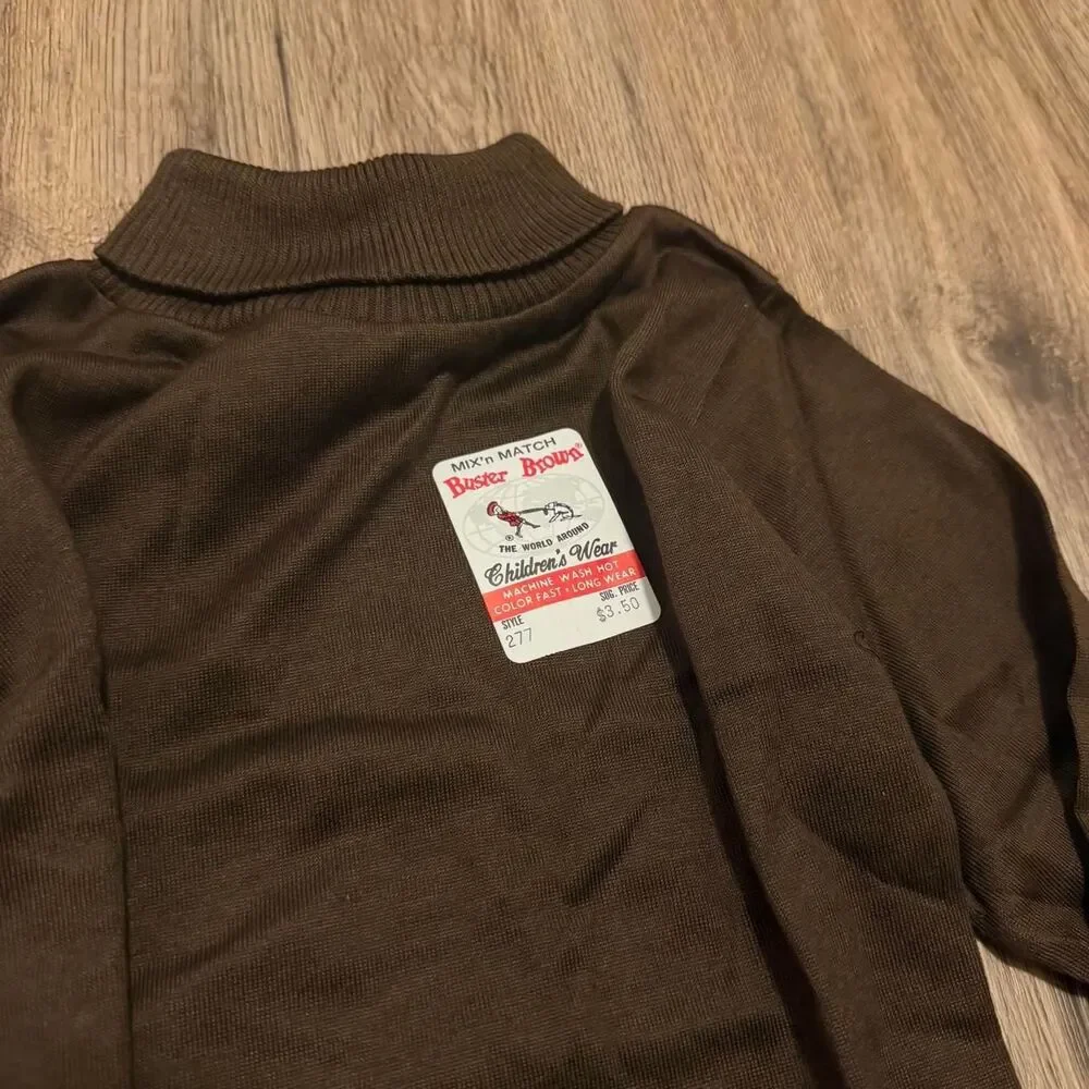 buster brown vintage 100% cotton brown 70s ribbed turtleneck long sleeve 4